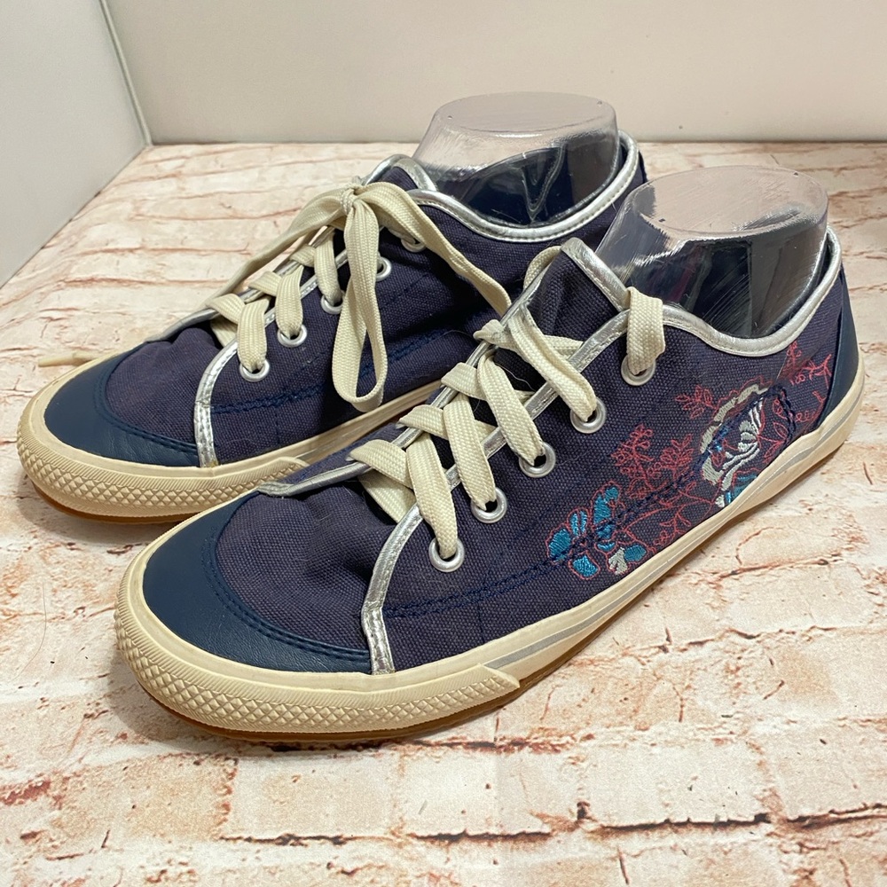 Old Navy Blue Canvas Sneakers with Floral Design